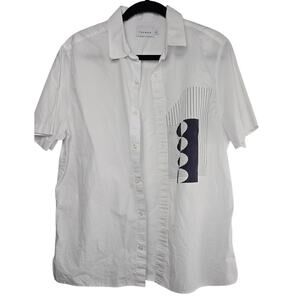 Topman White Short Sleeve Button-Up Shirt with Graphic Pocket Size Large